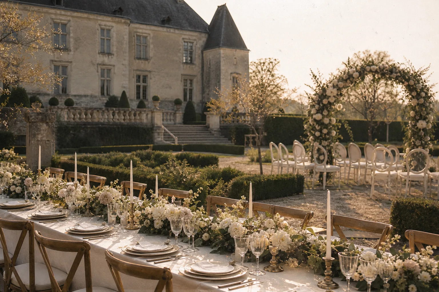 Décor de réception de mariage dans un château français