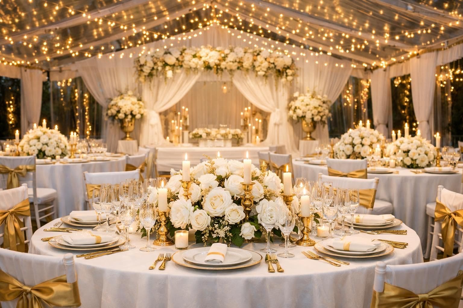 Idées déco pour un mariage en blanc et or : élégance et sophistication