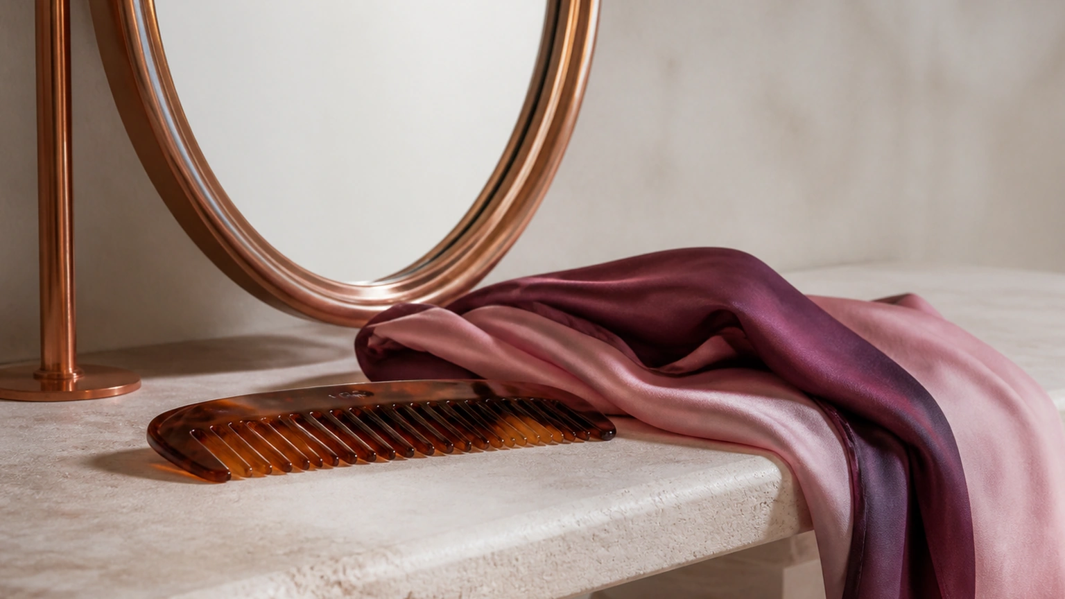 Illustration : miroir, peigne, foulard.
