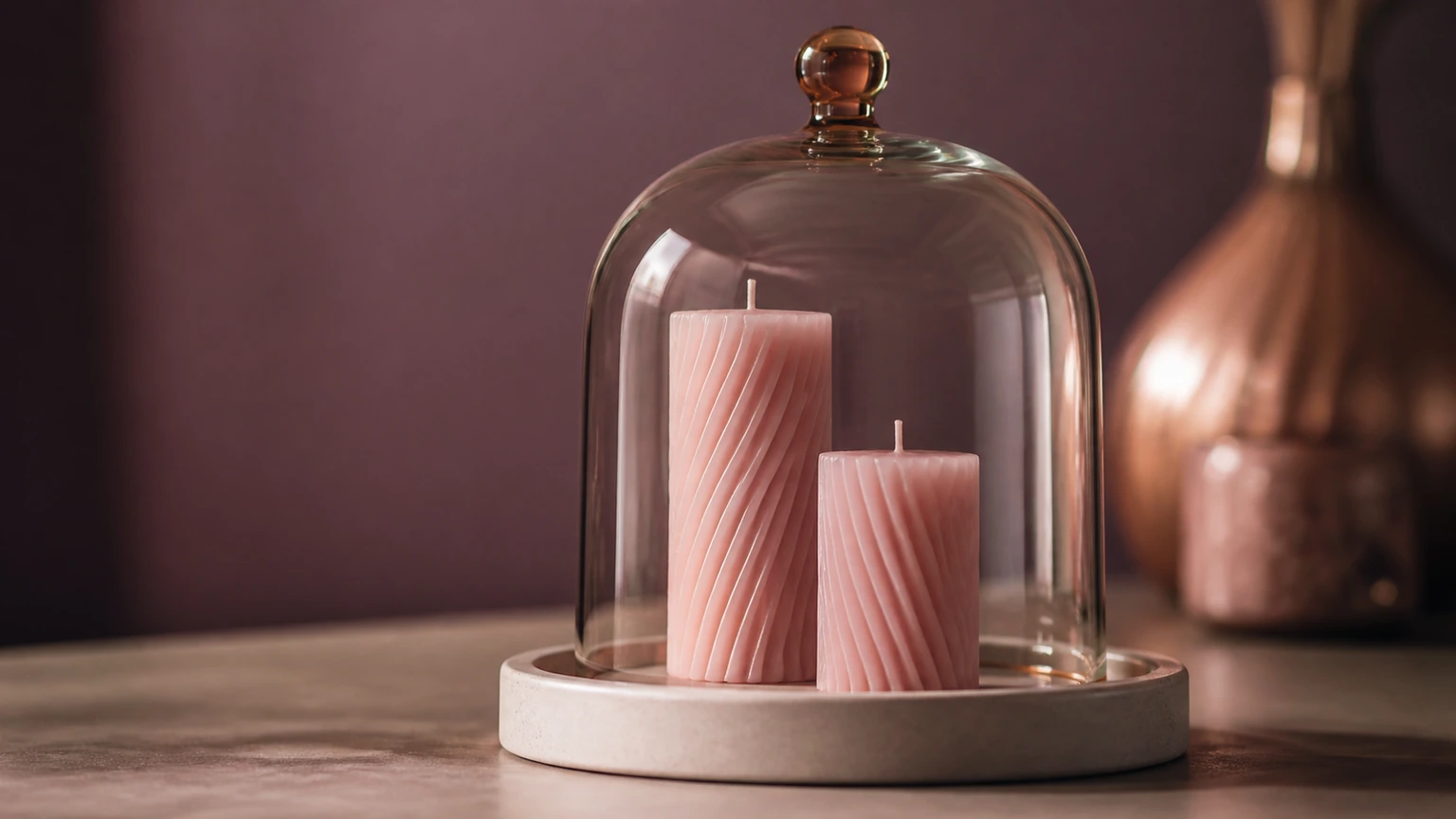 Illustration : bougies sculptées, cloche en verre.